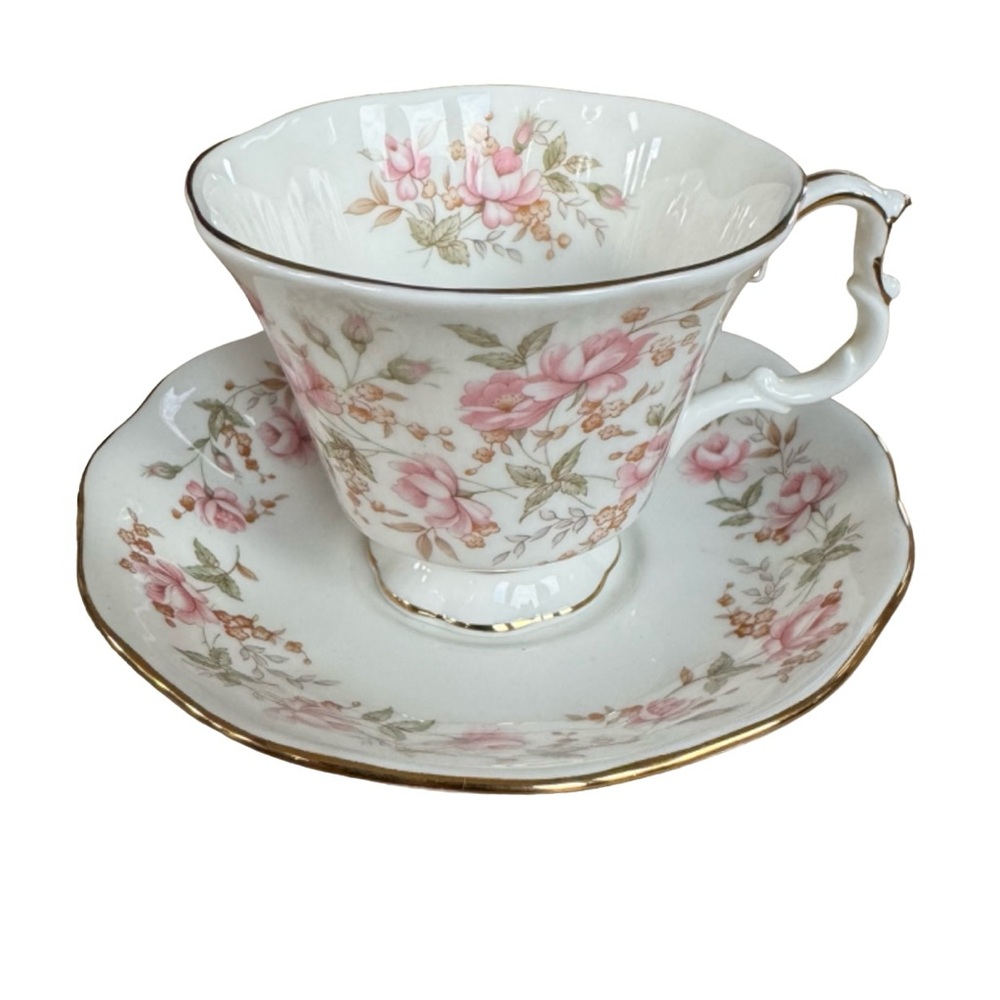 Royal Albert Pink Brocade Teacup Saucer Tea Cup Set Pink Flowers Home Drinkware
